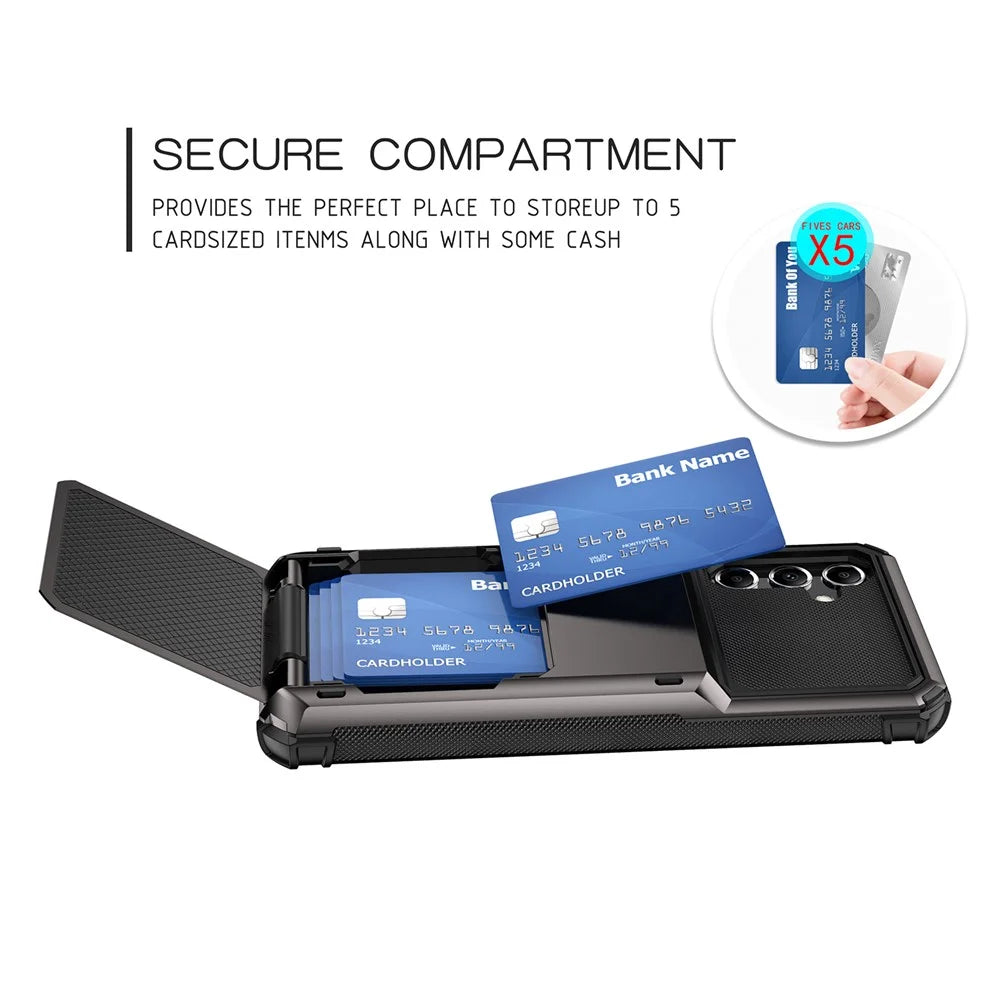 For Samsung Galaxy S24 Case Card Holder Flip Open Design PC+TPU Phone Cover - Black - 4