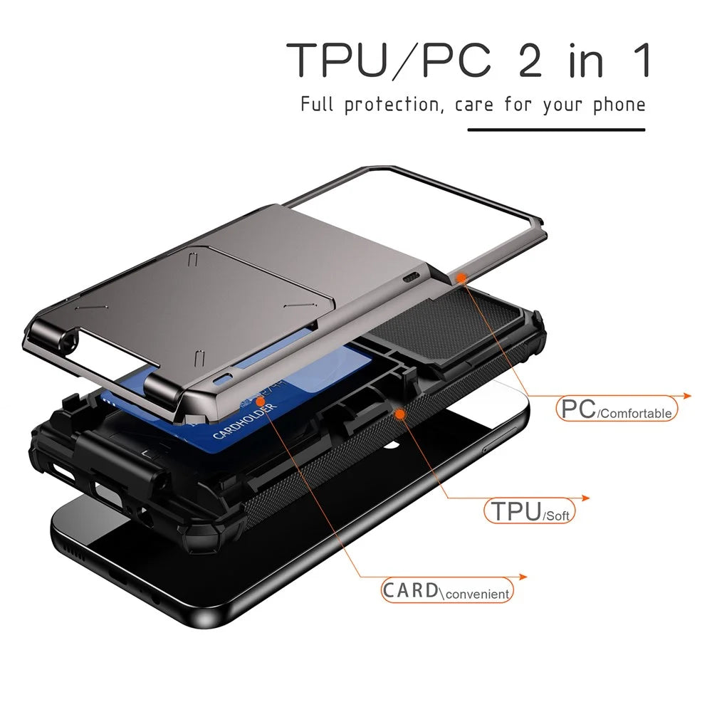 For Samsung Galaxy S24 Case Card Holder Flip Open Design PC+TPU Phone Cover - Black - 5