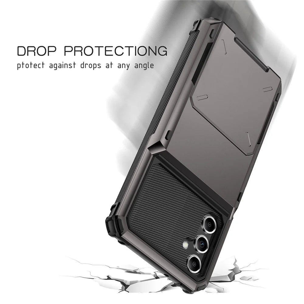 For Samsung Galaxy S24 Case Card Holder Flip Open Design PC+TPU Phone Cover - Black - 6