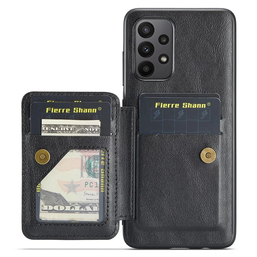 For Samsung Galaxy A73 5G Case with Card Holder Leather+TPU Protective Phone Cover - Black - 2