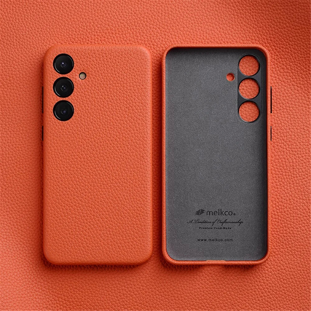 MELKCO For Samsung Galaxy S24+ Case Genuine Cow Leather+PC Anti-drop Phone Cover - Orange - 2