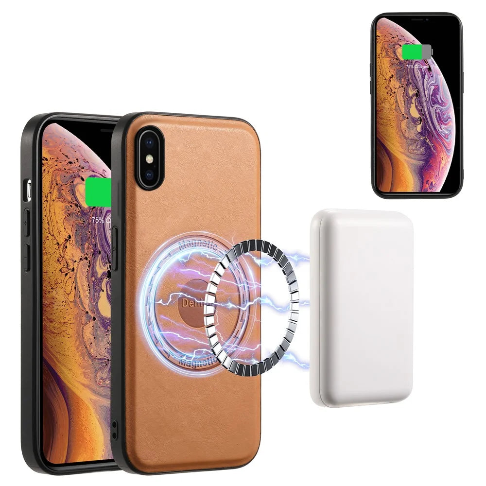 DENIOR For iPhone X / XS 5.8 inch Magnetic Phone Case Anti-fall Cover with Detachable Card Slots - Khaki - 4