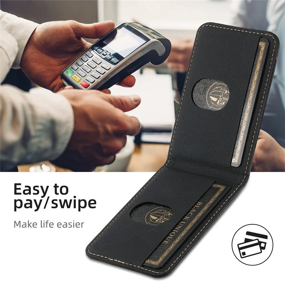 SUTENI H17 For iPhone 13 Pro Magnetic Case Card Slots Leather+TPU Kickstand Phone Cover - Black - 4