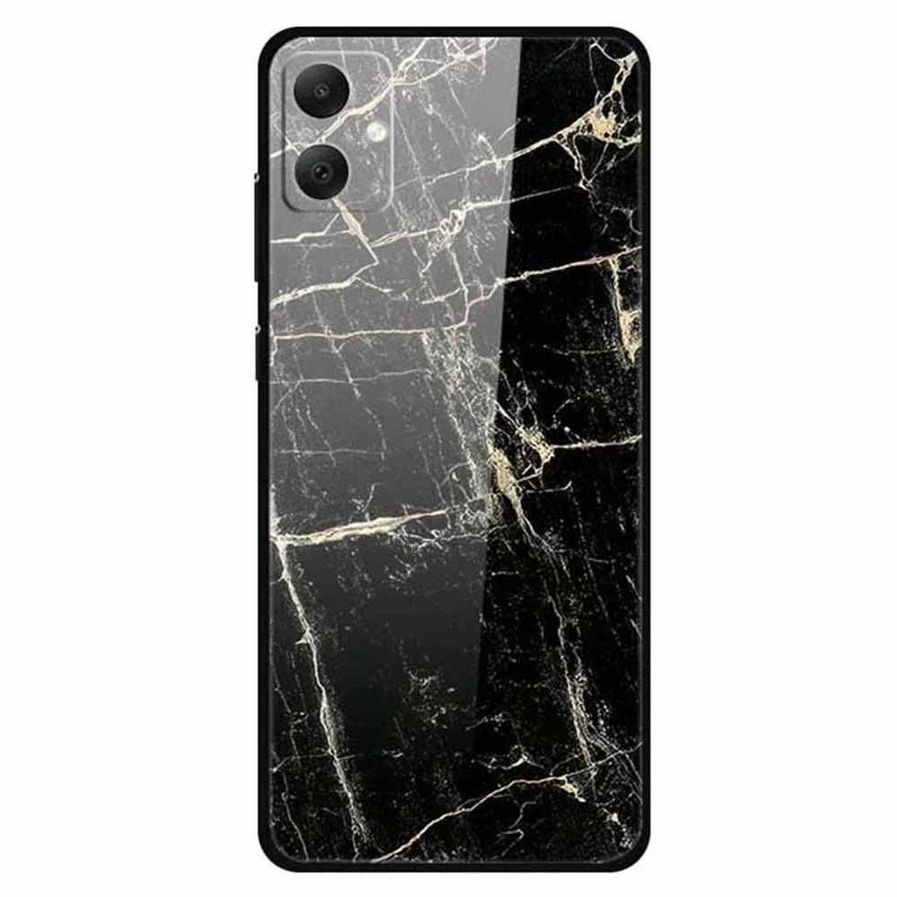 For Samsung Galaxy A05 4G Case PC+Tempered Glass+TPU Bump Proof Phone Cover - Platinum Black Grain - 1