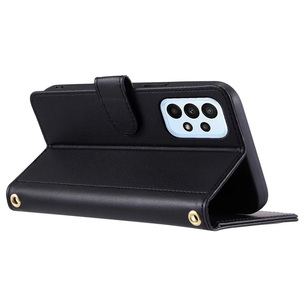 For Samsung Galaxy A23 4G / A23 5G (Global Version) / F23 5G / M23 5G / M13 4G Case Leather Wallet Flip Phone Cover - Black - 3