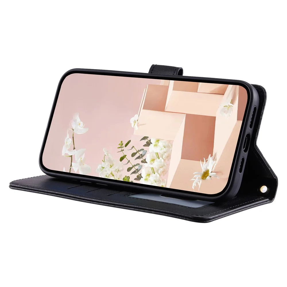 For Samsung Galaxy A23 4G / A23 5G (Global Version) / F23 5G / M23 5G / M13 4G Case Leather Wallet Flip Phone Cover - Black - 4