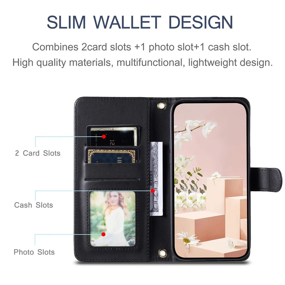 For Samsung Galaxy A23 4G / A23 5G (Global Version) / F23 5G / M23 5G / M13 4G Case Leather Wallet Flip Phone Cover - Black - 6
