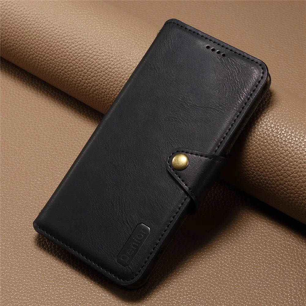 DENIOR For iPhone 7 Plus / 8 Plus Case Wallet Card Holder Cowhide Texture PU Leather Flip Cover - Black - 6