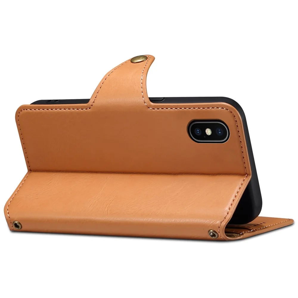 DENIOR For iPhone X / XS 5.8 inch Case Card Slots Cowhide Texture Phone Cover - Khaki - 3