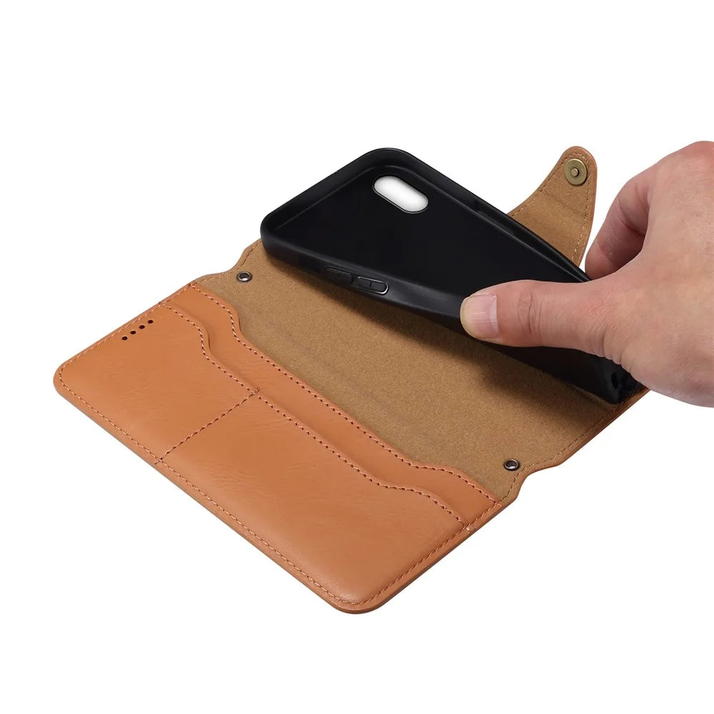 DENIOR For iPhone X / XS 5.8 inch Case Card Slots Cowhide Texture Phone Cover - Khaki - 5
