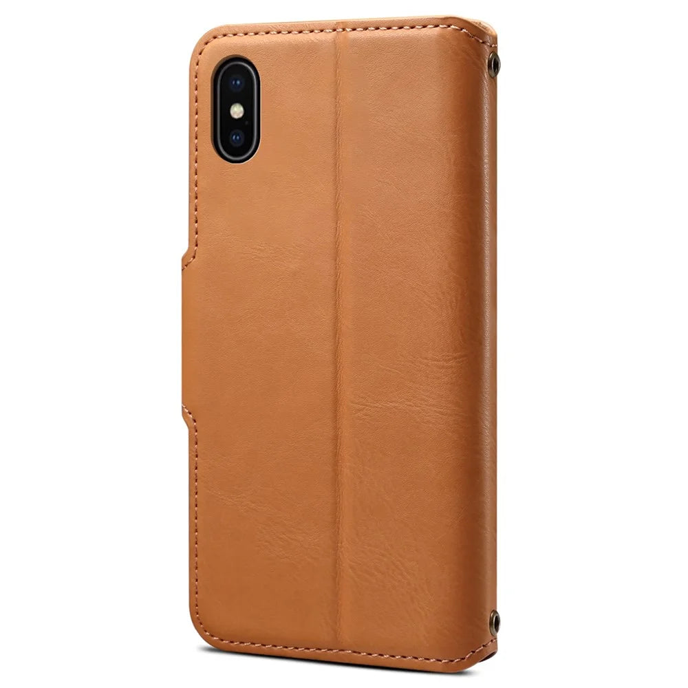 DENIOR For iPhone X / XS 5.8 inch Case Card Slots Cowhide Texture Phone Cover - Khaki - 7