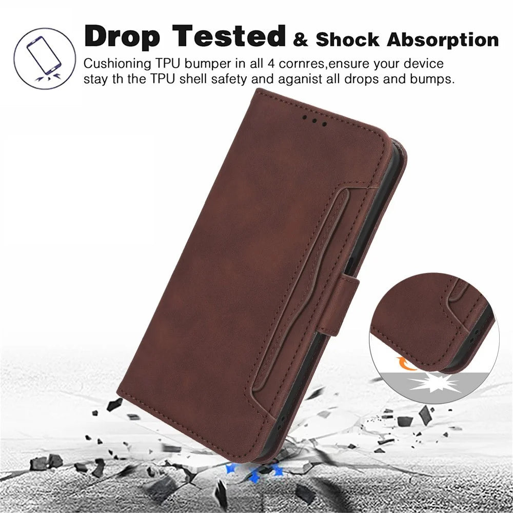 For vivo X100 Pro 5G Case Wallet Leather Phone Cover with Multiple Card Slots - Brown - 4