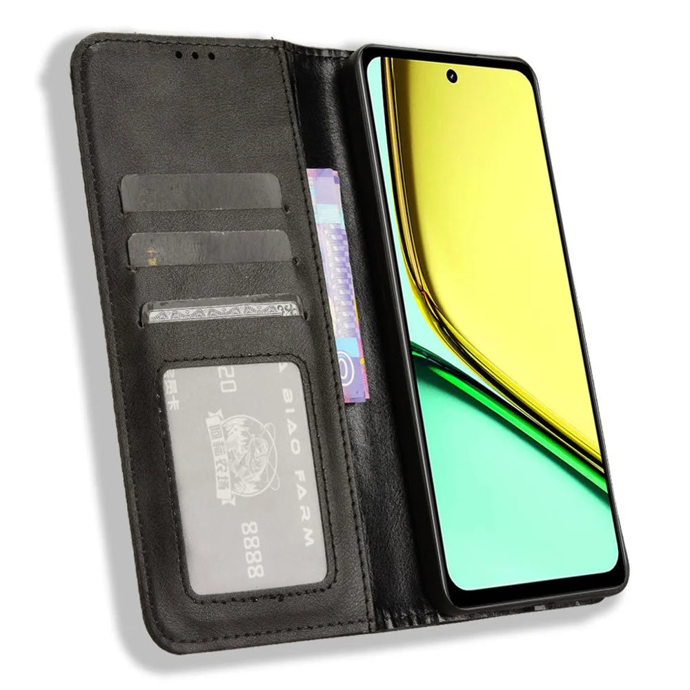 For Realme C67 4G / 12 Lite 4G Case Flip Wallet Magnetic Closure Leather Phone Cover - Black - 2