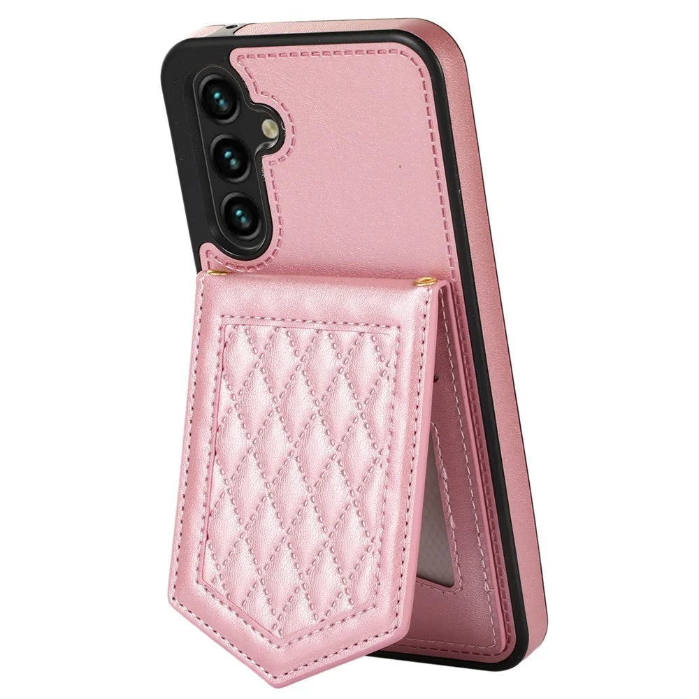 For Samsung Galaxy A14 5G / 4G Cover TPU Leather Phone Case RFID Blocking Hidden Mirror - Rose Gold - 2