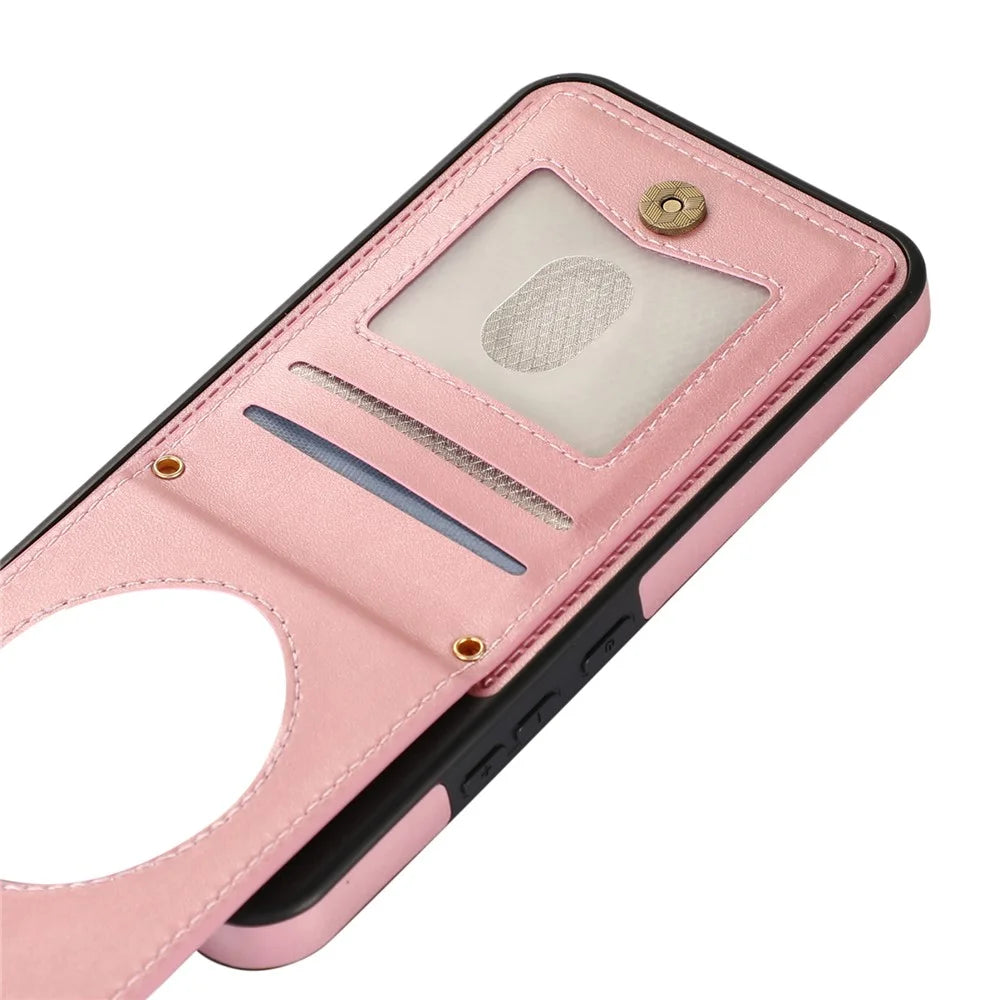 For Samsung Galaxy A14 5G / 4G Cover TPU Leather Phone Case RFID Blocking Hidden Mirror - Rose Gold - 4