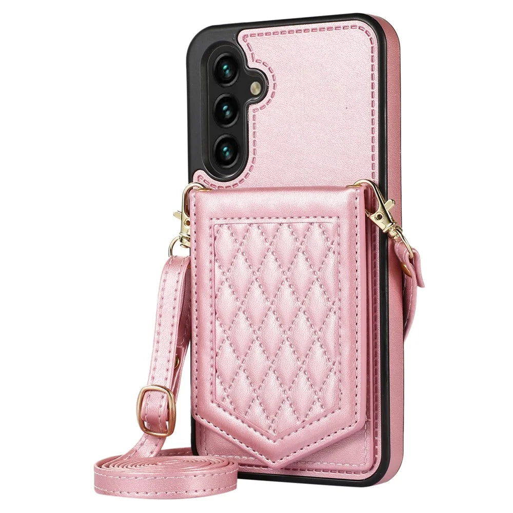 For Samsung Galaxy A14 5G / 4G Cover TPU Leather Phone Case RFID Blocking Hidden Mirror - Rose Gold - 7