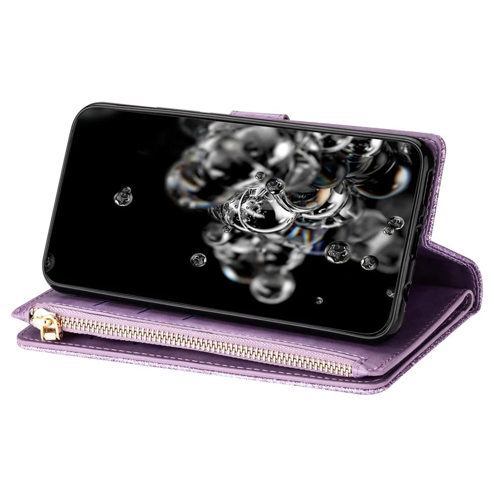 For Samsung Galaxy A35 5G Leather Case Zipper Wallet Phone Cover with Folding Stand - Purple - 2