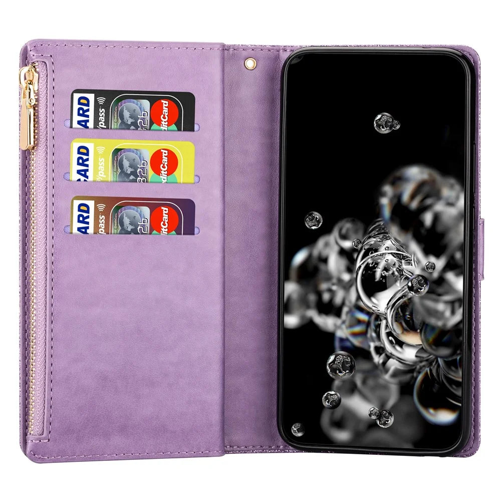 For Samsung Galaxy A24 4G (162.1 x 77.6 x 8.3mm) Case Wallet Starry Sky Carving Leather Cover - Purple - 4