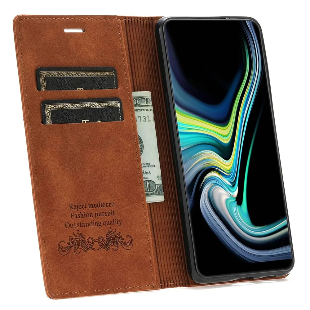 For Samsung Galaxy A25 5G (Global) (161.0 x 76.5 x 8.3mm) Case Leather Wallet Cover Magnetic Closing - Brown - 2