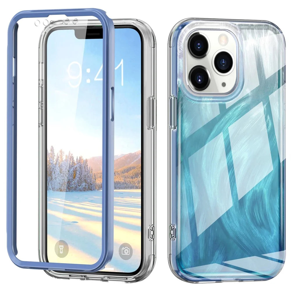 For iPhone 11 Pro Max PC+TPU Case Gradient Feather Pattern Drop-proof Back Cover - Blue - 1