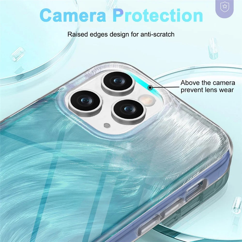 For iPhone 11 Pro Max PC+TPU Case Gradient Feather Pattern Drop-proof Back Cover - Blue - 3
