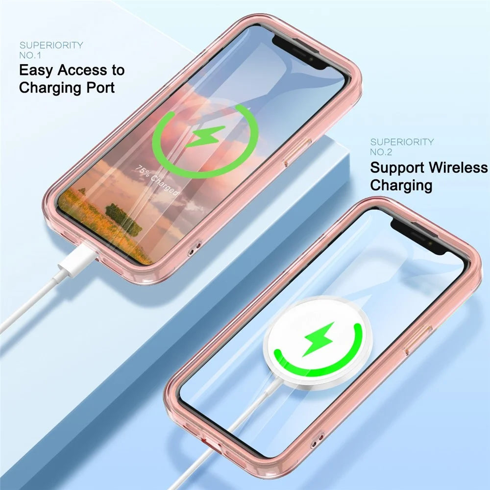 For iPhone 11 Pro Max Case Compatible with MagSafe PC + TPU Clear Phone Cover with PET Screen Film - Pink - 2