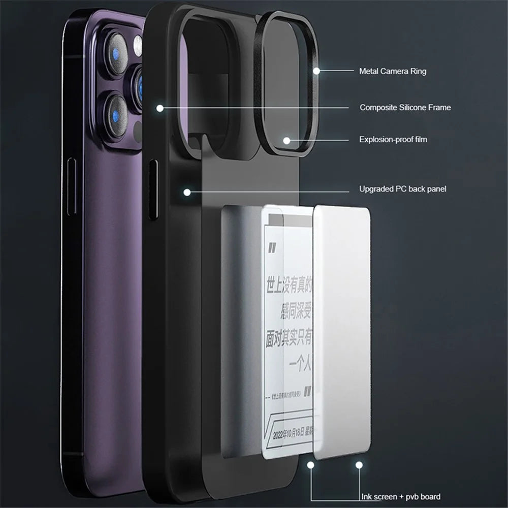 INKZONE For iPhone 14 Pro NFC 3-Color E Ink Case Case DIY Pattern Customize PC+TPU Phone Cover - 2