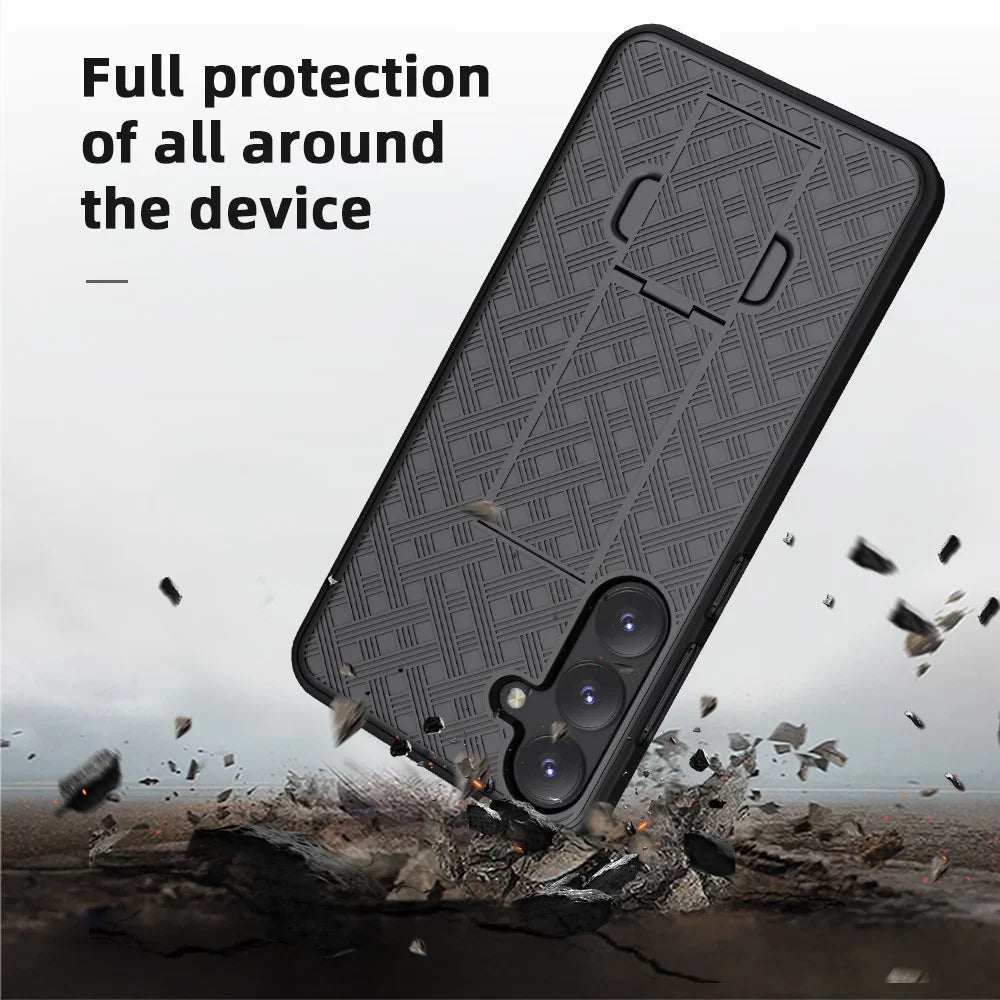For Samsung Galaxy S24+ Case PC+TPU Sliding Screen Cover Kickstand Phone Shell with Clip - 5