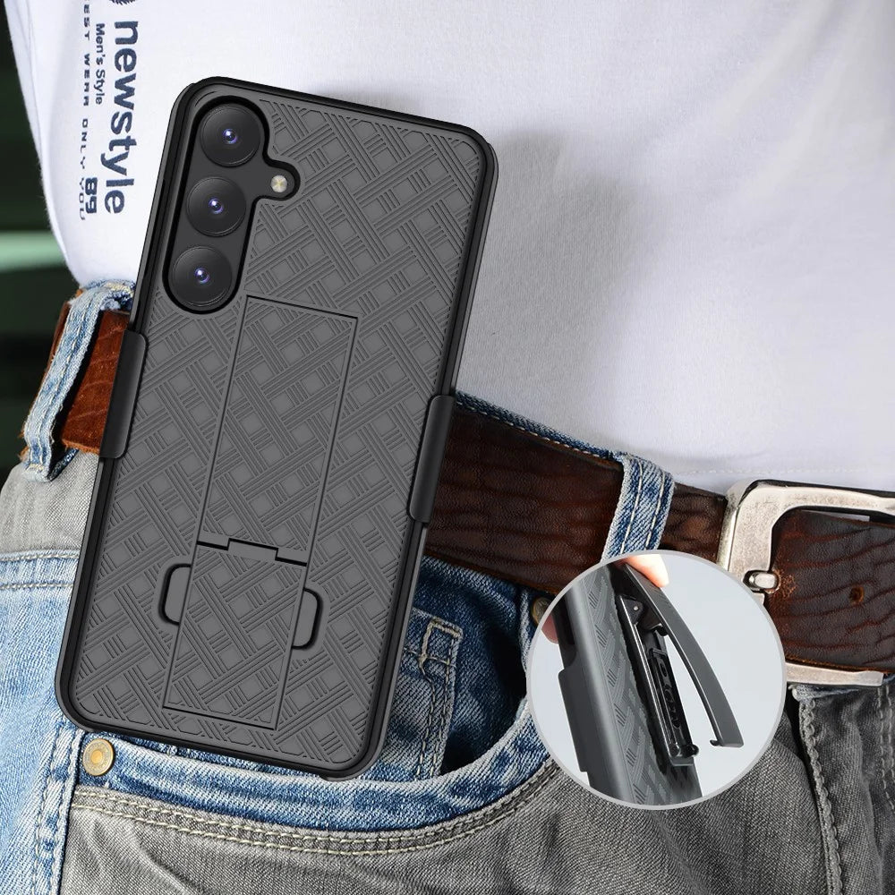 For Samsung Galaxy S24+ Case PC+TPU Sliding Screen Cover Kickstand Phone Shell with Clip - 6