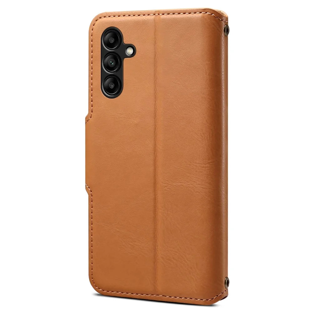 DENIOR For Samsung Galaxy A05s 4G Wallet Phone Case Cowhide Texture Leather Flip Cover - Khaki - 6