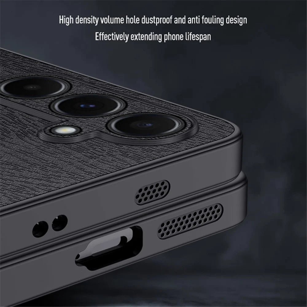 For Samsung Galaxy A55 5G Phone Case Wood Texture Leather Coated PC+TPU Anti-drop Cover - Black - 2