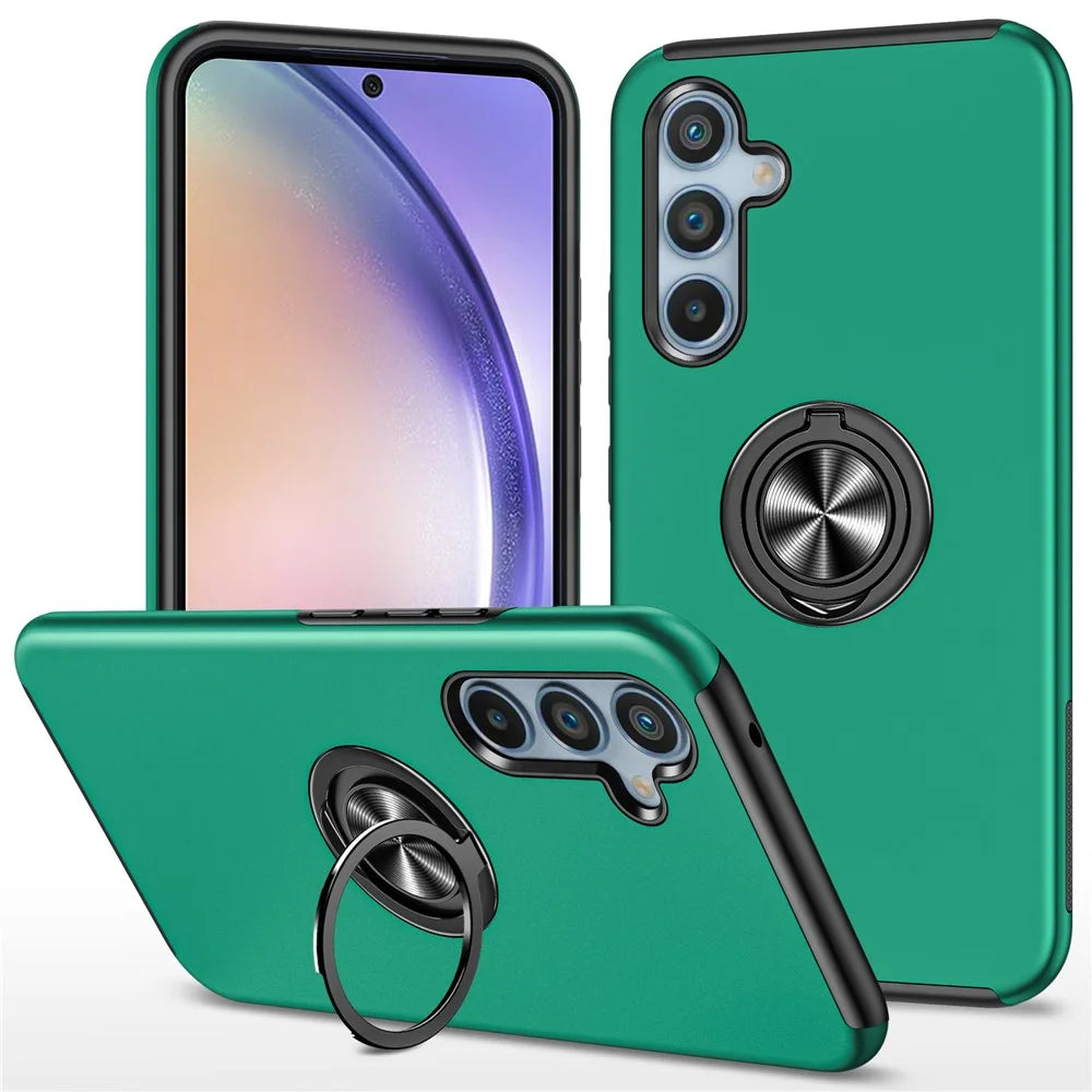 For Samsung Galaxy A55 5G Case Slim-Fit PC+TPU Phone Cover with Kickstand - Blackish Green - 1