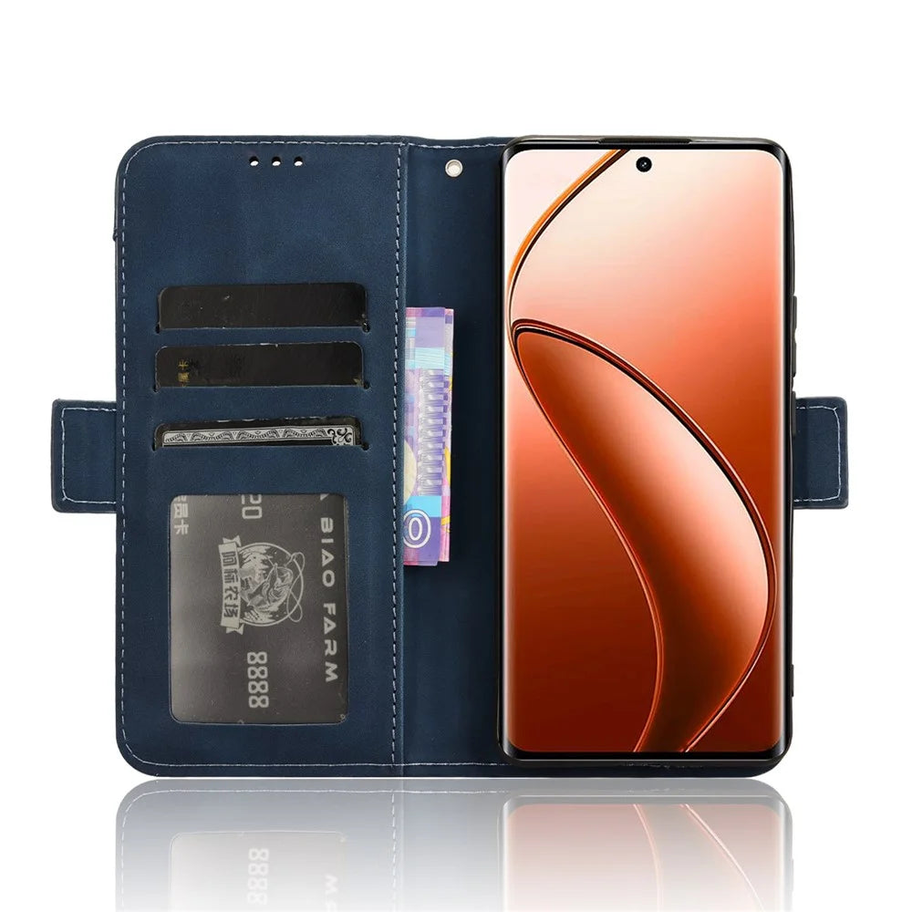 For Realme 12 Pro 5G / 12 Pro+ 5G Case PU Leather Stand Multiple Card Holders Phone Cover - Blue - 3