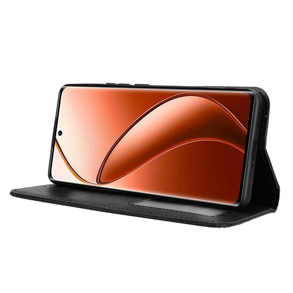 For Realme 12 4G / 12+ 5G / Narzo 70 Pro 5G / Narzo 70 5G / P1 5G / 13 4G Wallet Case Viewing Stand Leather Retro Texture Phone Cover - Black - 3