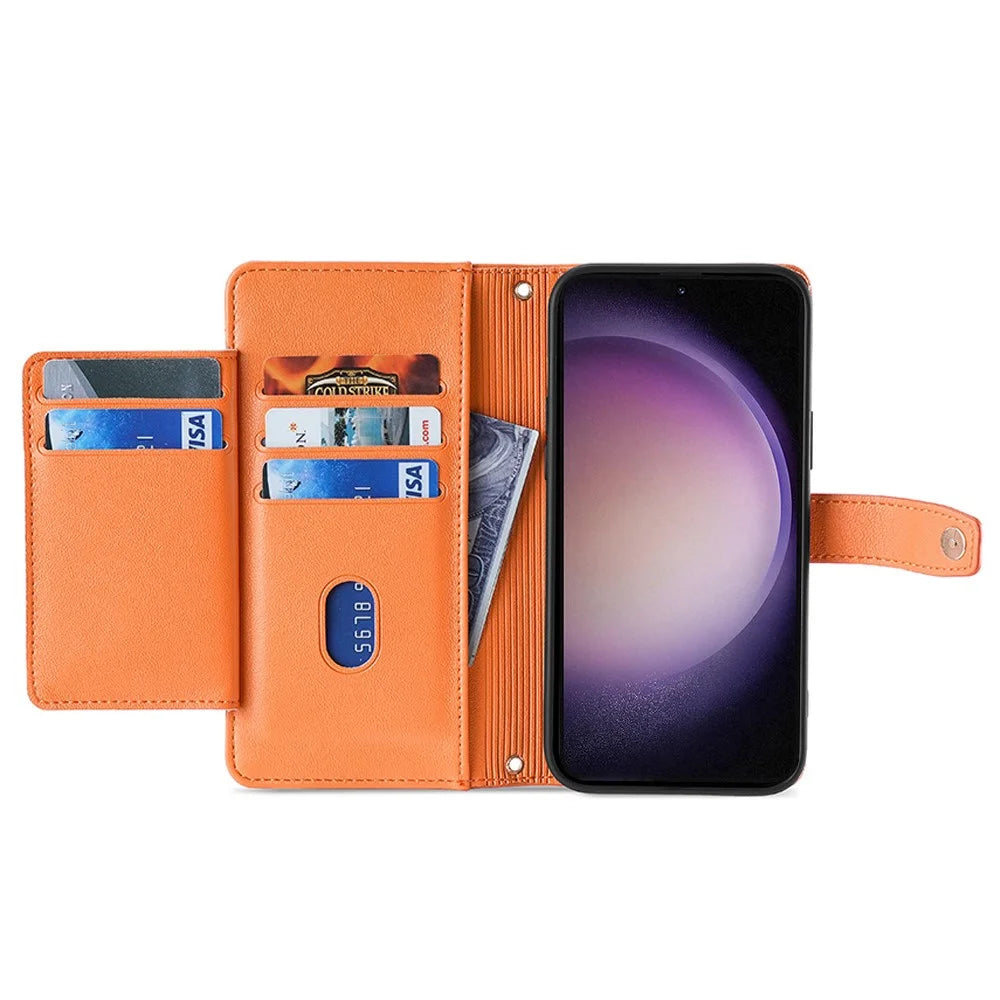 For Samsung Galaxy Xcover7 Wallet Case Shockproof Leather Phone Cover with 2 Straps - Orange - 2
