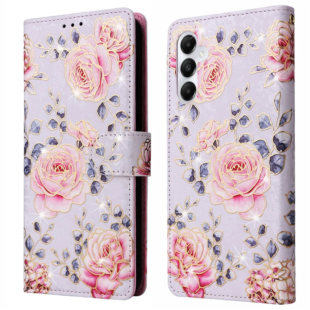 For Samsung Galaxy A05s 4G Case Floral Aesthetic RFID Blocking Leather Phone Cover - Rose Flower - 1