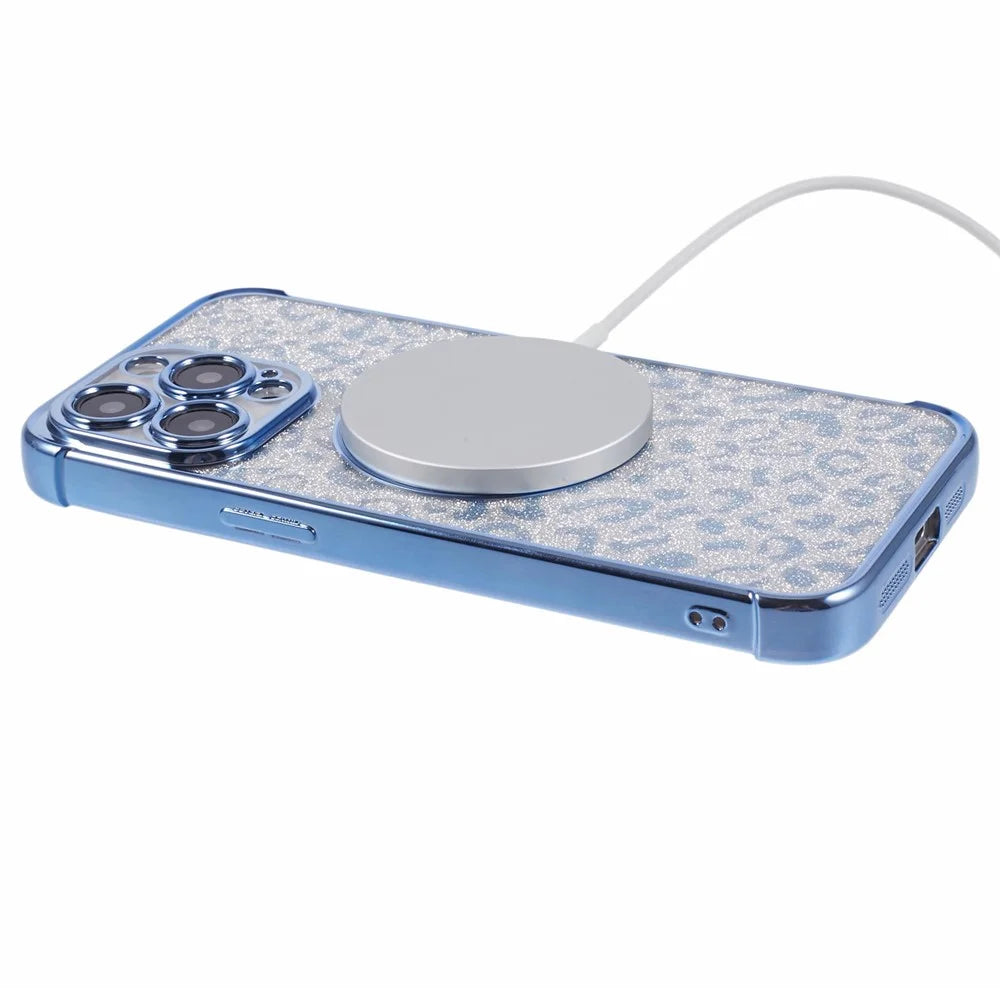 HRF Series for iPhone 15 Pro Max TPU Case Compatible with MagSafe Electroplating Phone Cover - Blue - 4