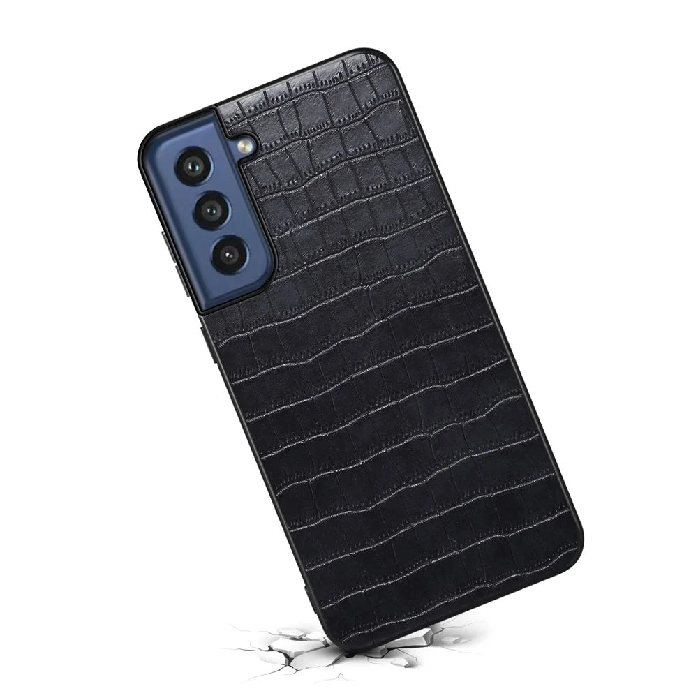 For Samsung Galaxy S21 FE 5G Cases Crocodile Textured Leather Covered Hybrid Phone Case - Black - 2
