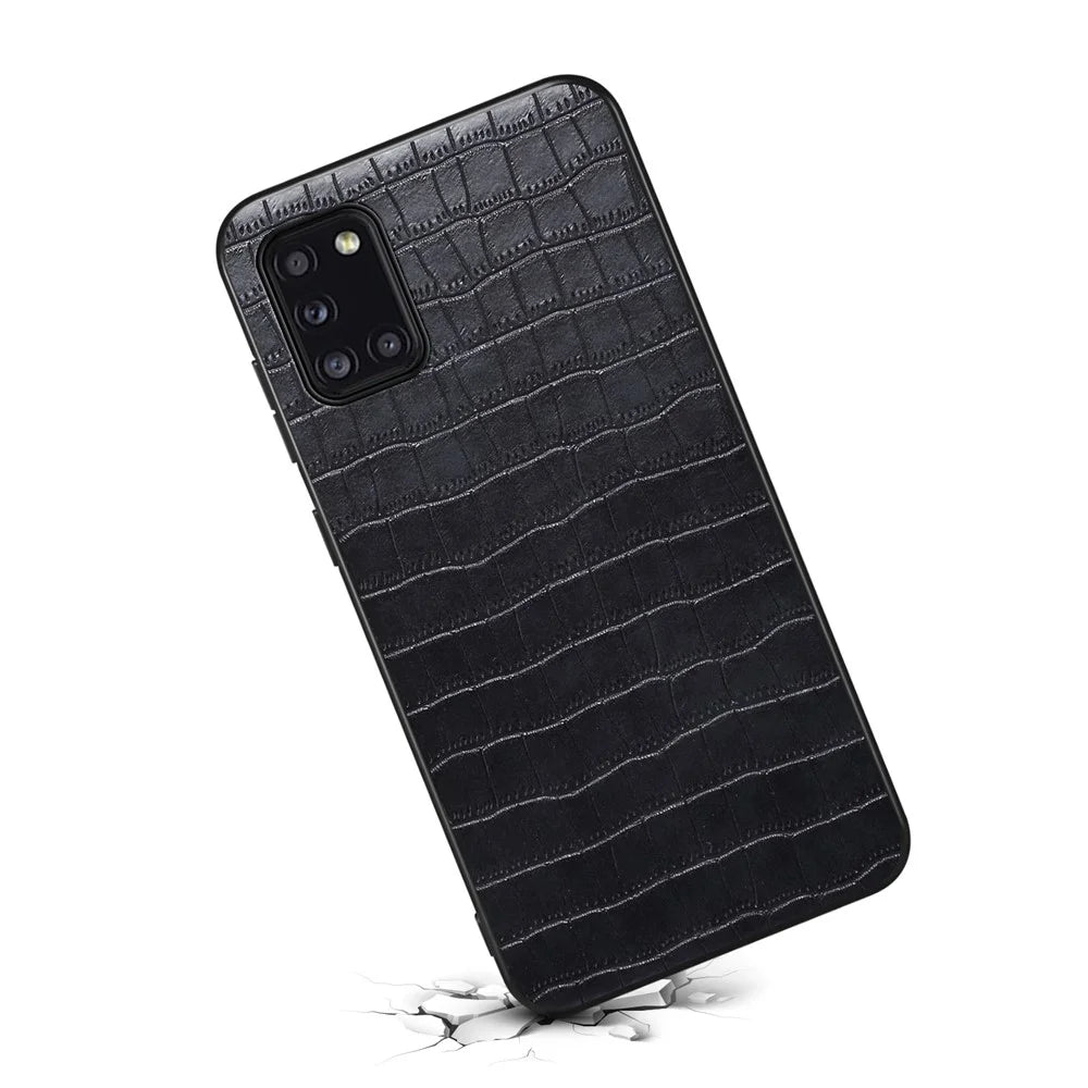 For Samsung Galaxy A31 Shockproof Case Crocodile Textured Leather Hybrid Slim Phone Case - Black - 2