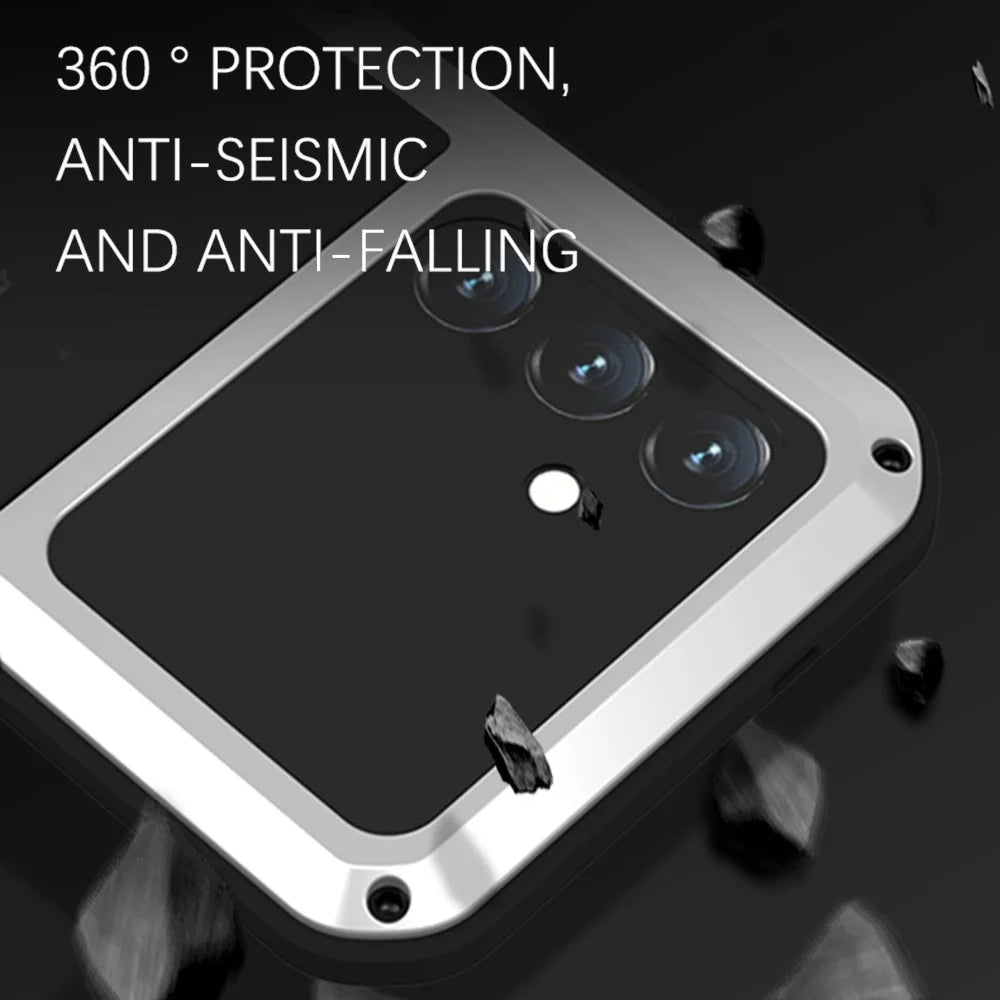 LOVE MEI For Samsung Galaxy S24 Case Metal+Silicone Phone Cover with Tempered Glass Film - Black - 3