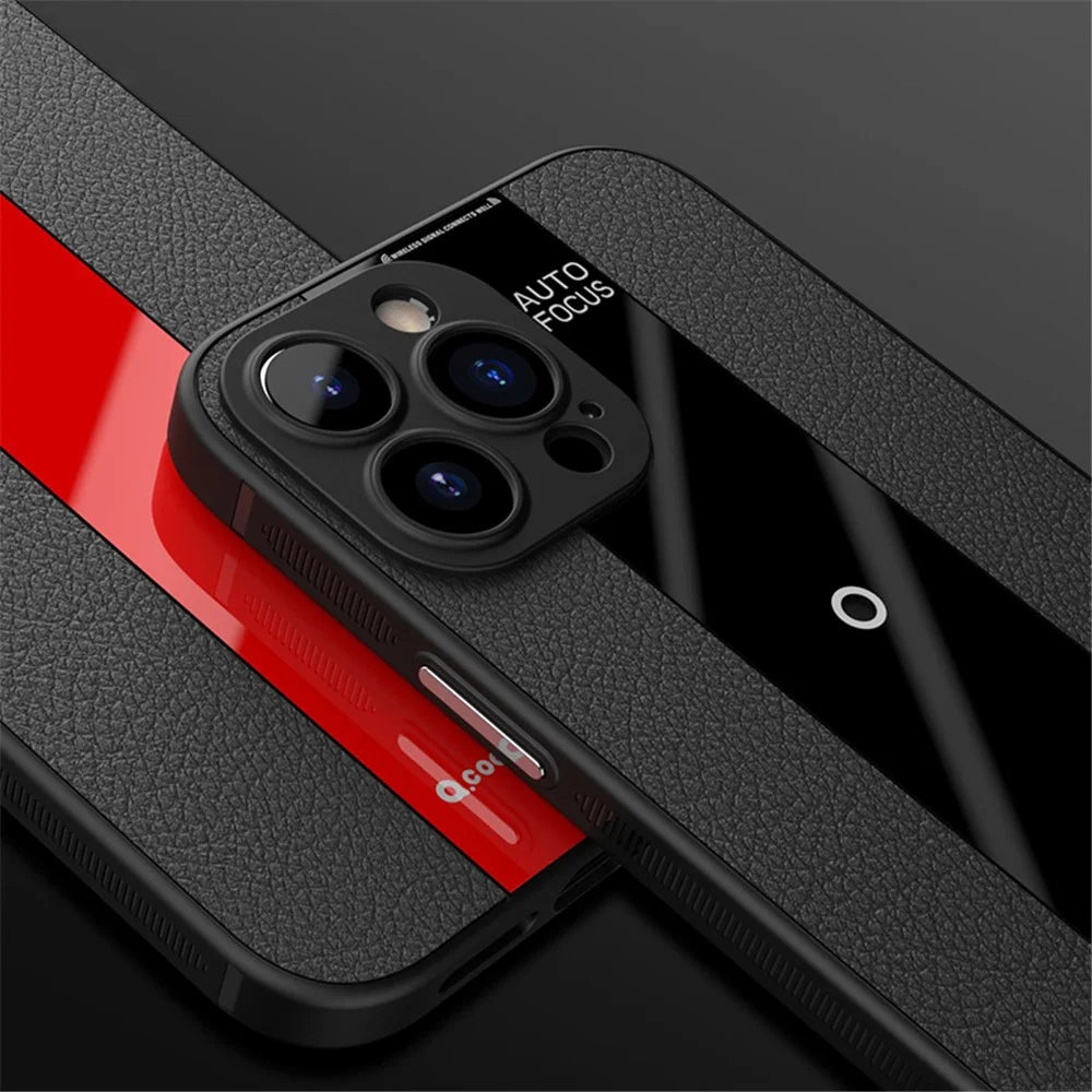 Q.COO For iPhone 13 Pro Max 6.7 inch Case PU Leather+TPU+Acrylic Drop-proof Smartphone Cover - Red - 2
