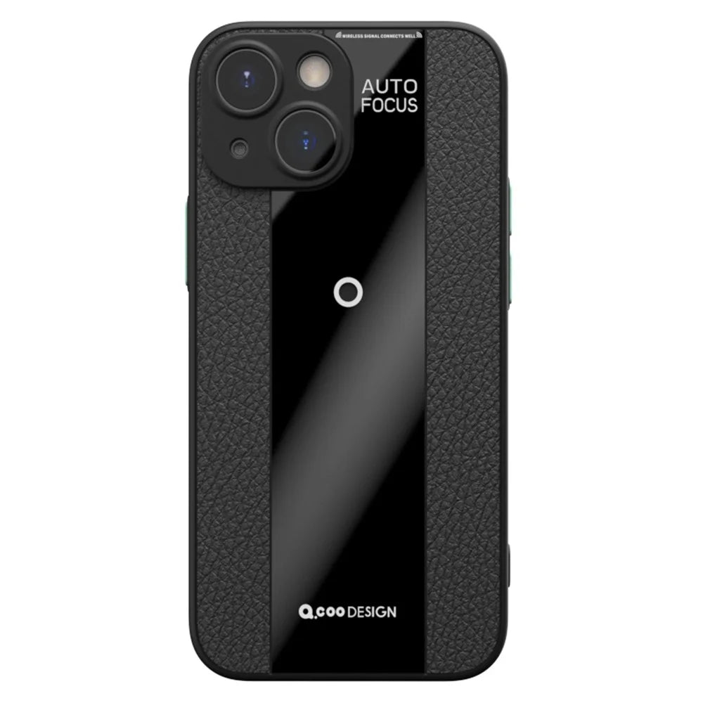 Q.COO Textured Phone Case for iPhone 13 mini Slim-Fit PU Leather+TPU+Acrylic Phone Shell - Black - 1