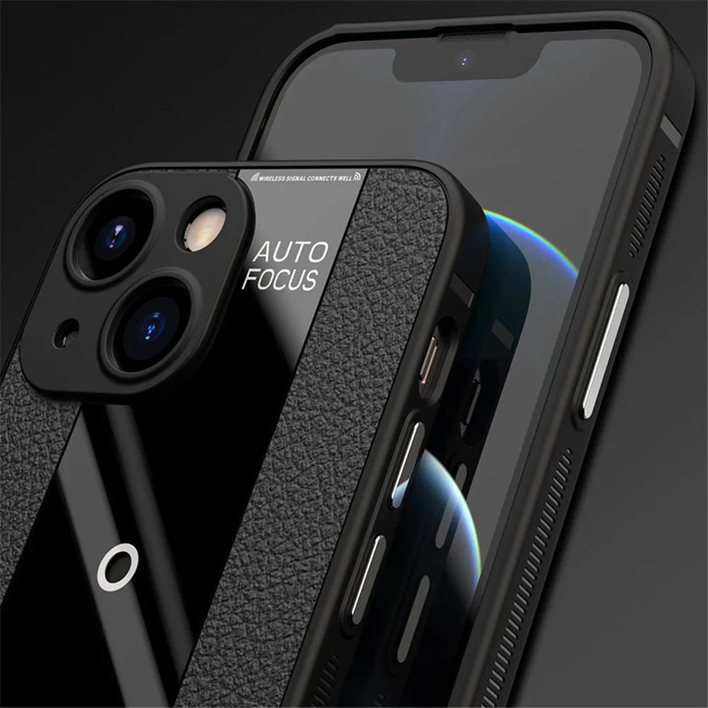 Q.COO Textured Phone Case for iPhone 13 mini Slim-Fit PU Leather+TPU+Acrylic Phone Shell - Black - 2