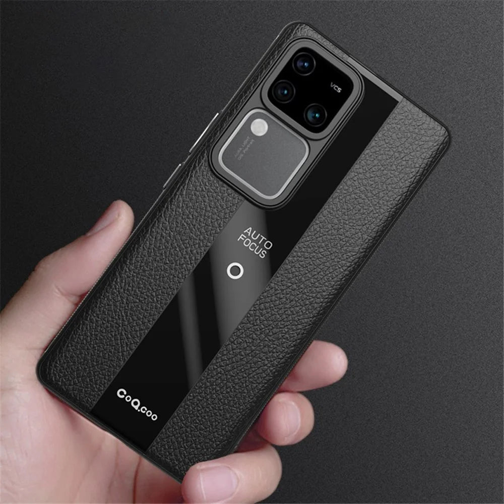 Q.COO Case for vivo S18 5G / S18 Pro 5G Cover PU Leather Coated TPU+Acrylic Phone Shell - Black - 5