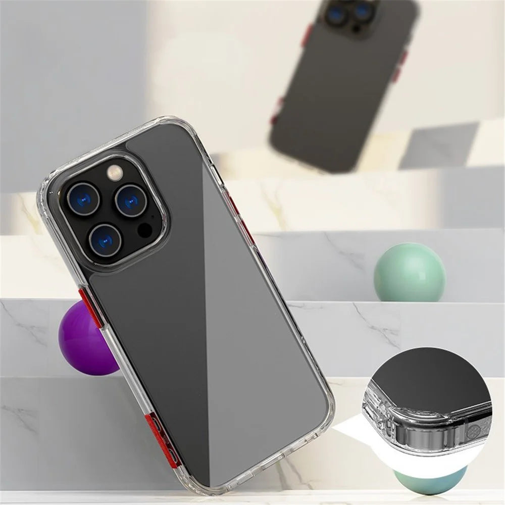 Q.COO Crystal Series for iPhone 13 Pro Max Case Anti-Scratch Hard PC + Soft TPU Phone Cover - Transparent Black - 5