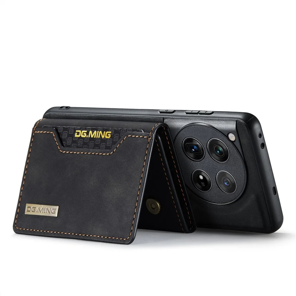 DG.MING M2 Series for OnePlus 12 5G Kickstand Case Detachable Magnetic Wallet Phone Cover - Black - 3