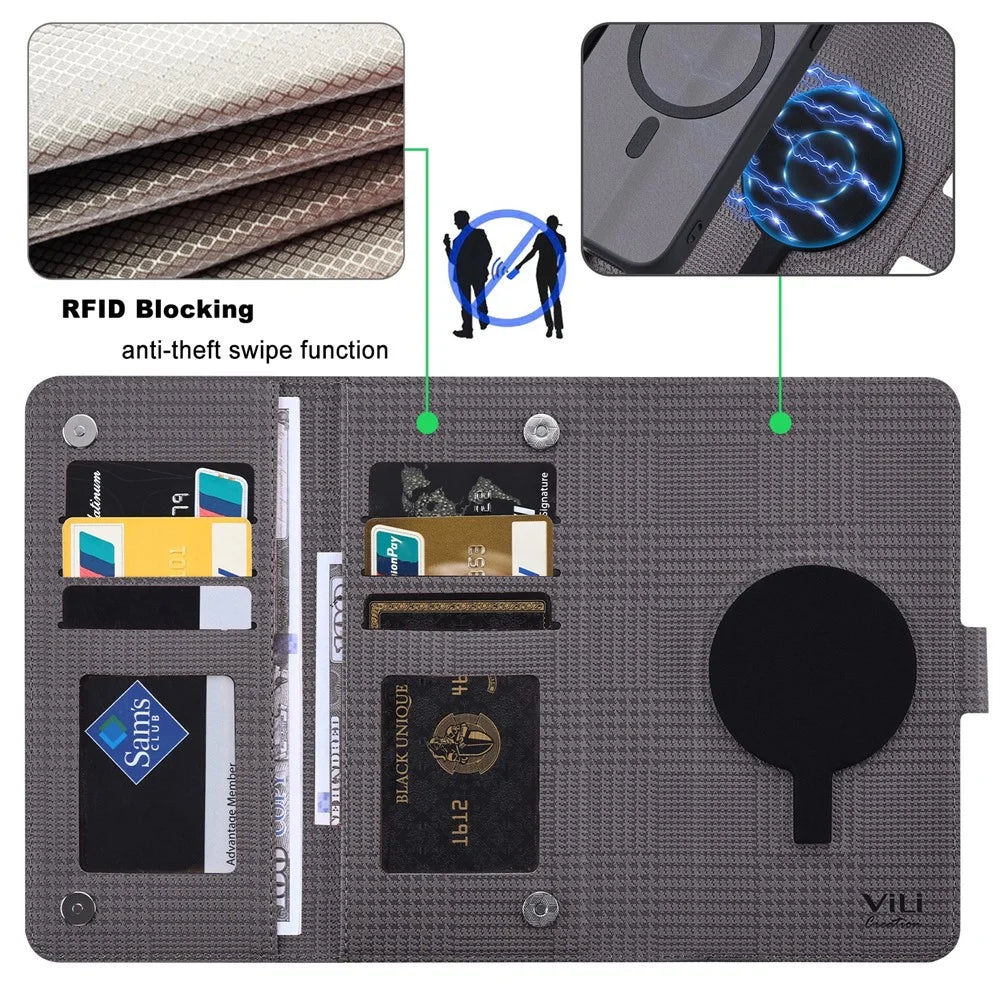 VILI GHA Series For iPhone 15 Pro Case RFID Blocking Card Holder Phone Cover Compatible with MagSafe - Grey - 5
