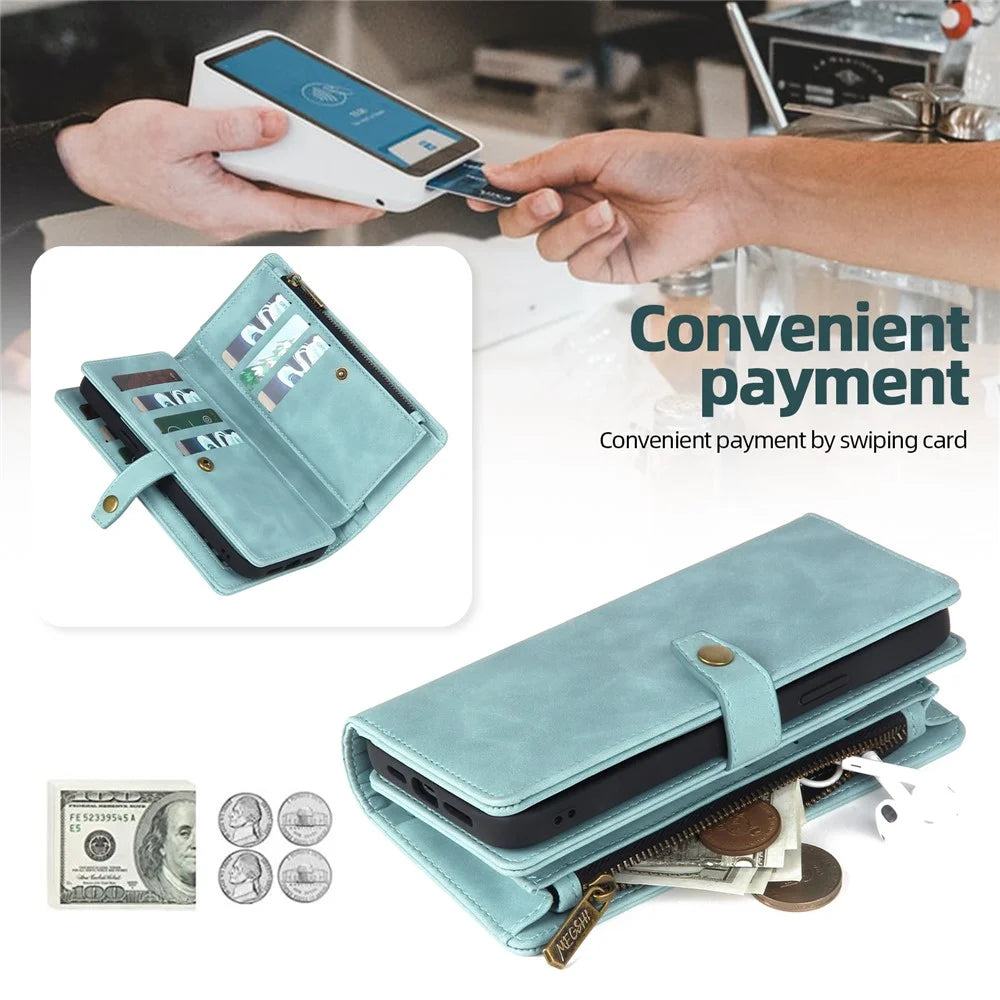 MEGSHI H1 Series For Samsung Galaxy S24 Ultra Case Magnetic Detachable Phone Leather Cover - Blue - 3