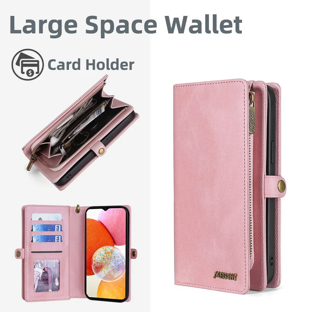 MEGSHI 017 Series For Samsung Galaxy S23 FE Wallet Case 2-in-1 Detachable Leather Phone Cover - Rose Gold - 2