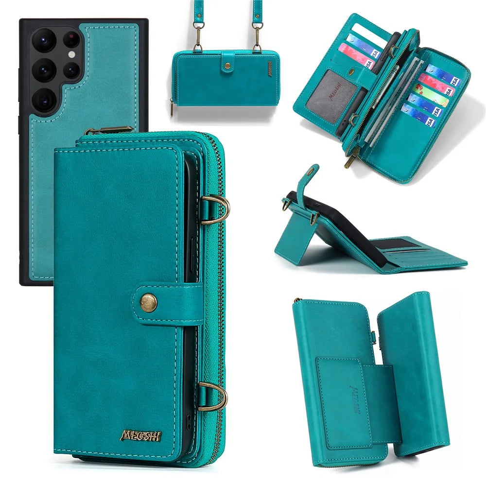 MEGSHI 020 Series for Samsung Galaxy S24 Ultra Case Detachable 2-in-1 Wallet Magnetic Phone Cover - Blue - 1